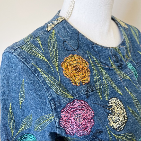 Ann Trinity | Vintage 90s Y2K Linen Blend Floral Embroidered Jacket/Shacket | M - Picture 6 of 15